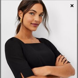 Ann Taylor The Elbow Sleeve Square Neck Dress in Seasonless Stretch in Black
